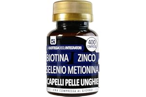 LABOTTEGADEGLIINTEGRATORI Biotina Zinco Selenio Metionina 400 Compresse 1 al giorno | Senza Glutine | non di origine animale | Capelli Unghie Pelle Antiossidante Sistema Immunitario | Alto Dosaggio