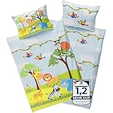 Aminata kids Bettwäsche Kinder 100 x 135 Zootiere Safari Kinder-Wende-Bettwäsche-Set Zoo-Tiere-Dschungel-Motiv Jungen & Mädch