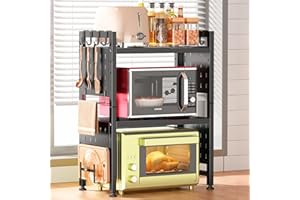 Kitstorack Soporte Microondas, Estante Microondas Expandible Metal Ajustable Estante de Horno Estante de Cocina Mostrador Estantería Pesada Organizador Superior con Gancho (2 Nivels)