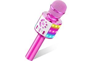 MicQutr Kinder Karaoke Mikrofon | Bluetooth & Kabellos | Autotune & Stimmenverzerrer & Lichter | Spielzeug Für Mädchen ab 3 Jahren