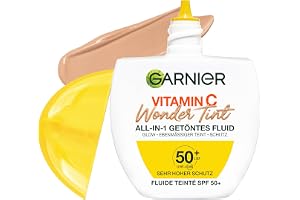 Garnier Vitamin C Wonder Tint All-in-1 tonad vätska | Med 5 % glycerin, niacinamid och C-vitamin, SPF 50+, minskar mörka fläckar, Wonder Tint