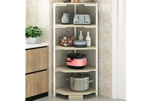 BAKAJI Scaffale Angolare 5 Ripiani Struttura in Metallo Piani in Legno Libreria Scaffalatura ad Angolo Multiuso Dimensione 40 x 40 x 120 cm design Moderno industriale (Bianco), Taglia unica