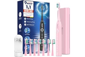 YTEATH PRO Cepillo de dientes eléctrico sónico para adultos y niños, cepillo de dientes sónico con 8 cabezales de cepillo de dientes (3 tipos) y 5 modos, 120 días de duración de la batería, 50000 VPM, estuche de