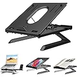 Laptop Riser, 9 Adjustable Height Laptop Stand with Foldable Legs & Cell Phone Holders for Desk, Portable Air-Ventilation Erg