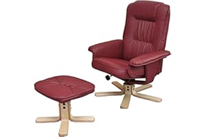 Mendler Relaxsessel M56, Fernsehsessel TV-Sessel mit Hocker Ottomane, Kunstleder Eukalyptus Holz - Bordeaux