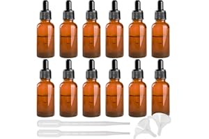 inheming 12 Piezas Ambar Frasco Cuentagotas Cristal 30ml Botellas Cuentagotas con Pipeta Cuentagotas Cristal, para Aceite Esencial, Masaje, Fragancia, Aromaterapia, Laboratorio