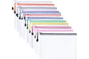 AMZJIMTOP Plastic Wallets - 12 Pcs Zip Lock Bags Plastic Folders Document Wallets, A4 Zip Wallets Plastic Zipper Bag Document Folder, 12 Colours Plastic Pockets for School, Office, Home