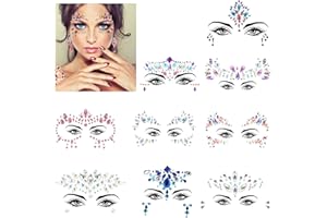 VEUWOLM 9 Piezas Cara de Gemas, Cristales cara Pegatinas Cristales Cuerpo del Rhinestone Faciales Cristales Joyas de DIY para Día de los Muertos, Carnaval, Festival de Música