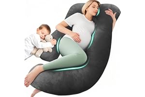 Chilling Home Poduszka ciążowa w kształcie litery J, do spania na boku z poszewką, poduszka do karmienia, duża poduszka pozycjonująca dla kobiet i osób śpiących na boku, jasnoczarna