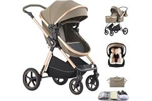 Shineey 3 in 1 Baby Stroller Travel Systems Pushchair Aluminium Frame High Landscape Combined Strollers Lightweight Folding Stroller for Features an Adjustable Push Handle Height Compact Pram