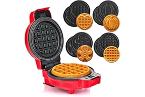 LEHMANN Mini gofrownica z wymiennymi płytkami, foremki do gofrów – dynia, piernik, serce i klasyczna, mini gofrownica z powłoką zapobiegającą przywieraniu, idealna na urodziny dziecka i uroczystości