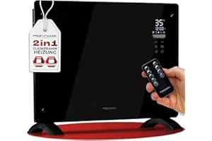 PROFI CARE ProfiCare® Grzejnik elektryczny ze szklanym frontem i elementem grzejnym X-Shape | mobilny grzejnik nadaje się również do montażu na ścianie | ogrzewanie konwektorowe z 2 stopniami ogrzewania |