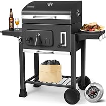 Barbecue A Carbonella HOMELUX Con Affumicatore – Termometro, Ruote, Ripiani Laterali Rimovibili, Griglia 45x37 Cm