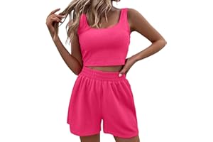Yellsong Survêtement Femmes Casual Ensemble 2 pièces Suit Ample Sans Manches Été Débardeur Crop Top + Short De Jogging Sportswear Décontracté Ensemble Yoga Fitness Gym Outfit