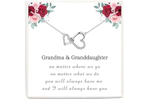 VOSAP Gifts for Mum Daughter Auntie Niece Grandma Granddaughter Sister, Sterling Silver Two Interlocking Hearts Necklace, Perfect Presents for Mothers Day Birthday Christmas