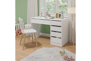 ‎BELLABINO Bellabino Nore Kinderschreibtisch in Weiß mit 5 Schubladen - Jugendschreibtisch 110x53 cm - Schreibtisch Kinder ab 6 Jahren - Schülerschreibtisch mit Schubladen beidseitig montierbar für Kinderzimmer