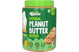 ALPINO Natural Peanut Butter Smooth 1kg – Unsweetened, 100% Roasted Peanuts - 30% Protein, Source of Healthy Fats, No Added Sugar & Salt