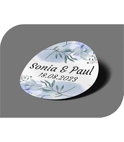 MameArt 50 adesivi personalizzati per matrimonio, nome e data, 4 cm etichette adesive per compleanno, anni, battesimo, regali per feste (oro 2