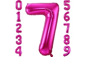 IEFOAH 40in Hot Pink Balloon Number 7, Helium Foil Mylar Giant Number 7 Balloon for Girls Birthday Party Wedding Anniversary Decoration