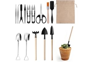 BORISCA 15 Piezas Herramientas para Bonsai Kit, Juego de Herramientas de Suculentas para Plantar, Trasplantar o Aflojar el Suelo Jardineria Interior Contiene Mini Pala Jardineria, Rastrillo Jardin
