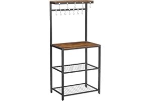 ‎VASAGLE VASAGLE Küchenregal, Standregal mit Ablagen, Mikrowellenregal mit 12 Haken und Metallrahmen, Industrie-Design, für Mikrowelle, Kochutensilien, 60 x 40 x 151,5 cm, vintagebraun-schwarz KKS021B01