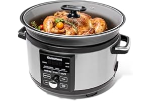 Eamoment Mijoteuse programmable 5L avec minuterie, multicuiseur électrique 4 en 1, cuisson lente haute/cuisson lente basse/riz blanc/moelleux/sauce/alarme/retard, et autres fonctions pratiques.