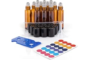 ComSaf Szklane butelki z olejkami eterycznymi, 10 ml, zestaw 12 sztuk, anty-UV zwijane butelki, puste butelki, rolowane butelki, pipeta do masażu, olejki eteryczne Doterra, olejek eteryczny z