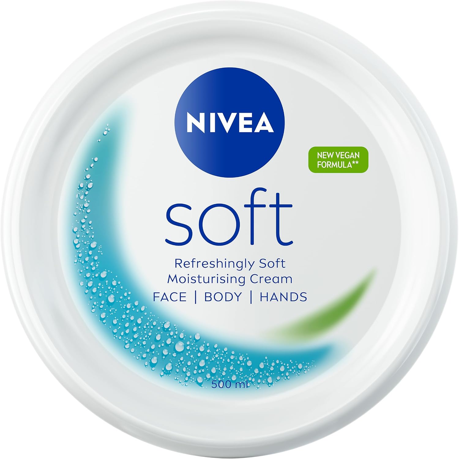 NIVEA Soft Moisturising Cream (500ml), 48H Face Moisturiser for Face, Body and Hands with Vitamin E and Jojoba Oil, Hand Lotion Moisturises Deeply, Vegan Formula Day Cream