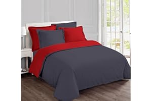 VISION - Juego de Cama Reversible Bicolor Rojo/Antracita – Funda nórdica de 260 x 240 cm con 2 Fundas de Almohada para Cama de Matrimonio – 100% algodón