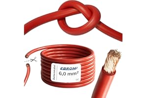 EBROM Cavo per batteria Hi-Flex (Hi Flex) 6 mm2 - al metro in rosso - molto flessibile - guaina in PVC (70 ± 5 Shore) - 100% rame OFC 6 mm² - come cavo di avviamento, cavo di ricarica o simili