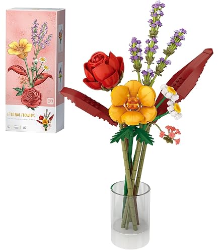 MEIEST Set di mattoncini da costruzione, simulazione con rosa, confezione regalo per San Valentino, bonsai, giocattolo per la casa,14+ (rosa fantasy