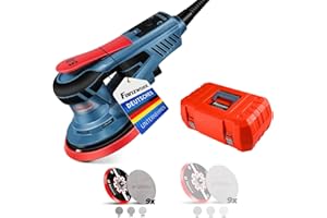 FANZWORK Bürstenloser Exzenterschleifer HG0024,mit 125mm/150mm Schleifteller,5mm Schleifhub, 7-Stufiger Drehzahlregelung bis 10.000 U/min, TELLER-BREMSE, 18x Schleifgitter, Tragkoffer