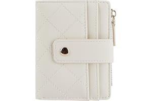 Cynure Women's Cute Leather Card Holder Small Compact Bifold Wallet with Zip Coin Pocket,Beige