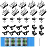 BOSYTRO Mounting Kit for Solar Modules, Photovoltaic Support for 4 Modules, 12 cm Silver Rail + 30 mm Water Drain Clips + Adj
