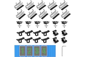 BOSYTRO Staffe Pannelli Fotovoltaici per 4 Modulo, Binario da Argento 12CM + Clip per lo Scolo dell'Acqua 30MM + Morsetto Regolabile per Moduli Spessi Tra 30-35MM, per Tetto Piatto o Tegole in Acciaio