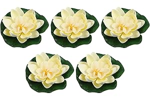 VOCOSTE 5pcs Artificial Floating Lotus Flower, Artificial Lotus Flower for Garden Ponds Pool Decoration, White, 3.9"