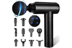HEADOT Massagepistole Massagegerät Massage Gun für Sportler, Muskel Massagegeräte mit 10 Massageköpfen und 30 Geschwindigkeiten für Nacken-Rücken, Schulter-Körper-Schmerzlinderung, LCD-Touchscreen