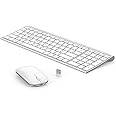 seenda WGJP-031B Wireless Keyboard Mouse Set, Ultra Thin Compact Rechargeable Aluminum Full Size Computer Keyboard & Mouse Combo UK QWERTY Layout for Office, Home, Business, Silver White
