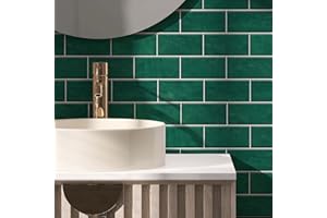 54Pcs Alwayspon Wall Tile Transfers Sticker for Home Decor, Peel & stick self-adhesive splashback, Stick On Tile Decals for Living Room Kitchen Bathroom Decor, Green Emerald Cement Brick