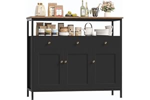 ‎FIRFURD FirFurd Kredens, szafka kuchenna z 3 szufladami, 3 drzwi, komoda kuchenna, szafka bufetowa do kuchni, salonu, jadalni, regulowana półka, 108x38x98.5cm, czarny