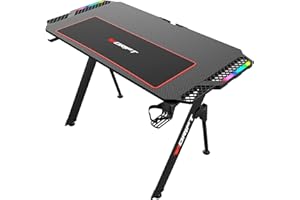 DRIFT GAMING DRDZ150 - Tavolo da Gioco Fibra di Carbonio Coperto da un Tappetino per Mouse di Dimensioni Standard, Supporto per Tazza e Cuffie, Estensione Laterale RGB, Organizer per Cavi, Nero