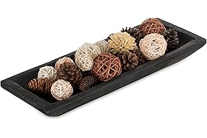 Hanobe Cuenco decorativo de madera para masa: centro de mesa largo de madera, decoración de mesa, portavelas natural, decoración rústica sin acabar, centros de mesa para comedor, cocina, cuencos de