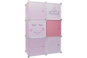 HOME DECO KIDS Armario modulable con 6 Cubos para niña, decoración de Dormitorio o Muebles, Rosa, 60x30x90cm