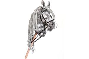 HOBBY HORSE LAND Hobby Horse Andalou Gris pommelé pour Hobby Horsing pour Enfants et Adolescents de 7 à 20 Ans-Cheval bâton + Filet + rênes