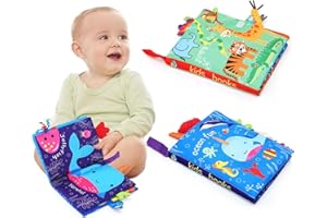LEADSTAR Książka materiałowa dla niemowląt, 2 sztuki, miękka książka z obrazkami, książka z chusteczkami, książka dla niemowląt, zabawka, edukacyjna, książka odkrywcza z materiału z papieru