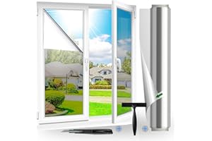 ‎FENSFOLIE Fensfolie | UV-Schutz Sonnenschutzfolie Fenster innen oder außen | Fensterfolie Sonnenschutz Rückstandslose | Thermofolie Fenster Gegen Hitze | Spiegelfolie Sichtschutz | Silber(90X200cm)