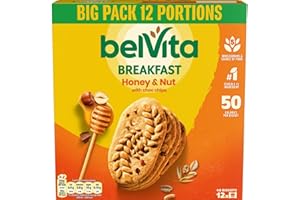 Belvita Breakfast Biscuits Honey & Nuts With Choc Chips, Nutritious Bars With Honey & Chocolate Chips, Multipack of 12 x 45 g Biscuits (Pack of 1)