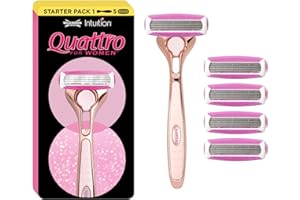 WILKINSON SWORD - Quattro For Women | Premium Metal Rose Gold | Razor Handle + 4 Blade Refills