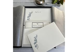 Wagtail Designs Writing Paper Gift Set with a Forget me not Illustration in a Lovely Black Box with Ribbon (18 Sheets of Quality Letter Writing Paper and envelopes)