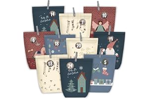 KOHMUI Adventskalender zum Befüllen, 24 Weihnachtskalender Papiertüten zum Selber Basteln, Geschenktüten zum selbst füllen, Advents Tüten Selbstbefüllen für Kinder & Erwachsene
